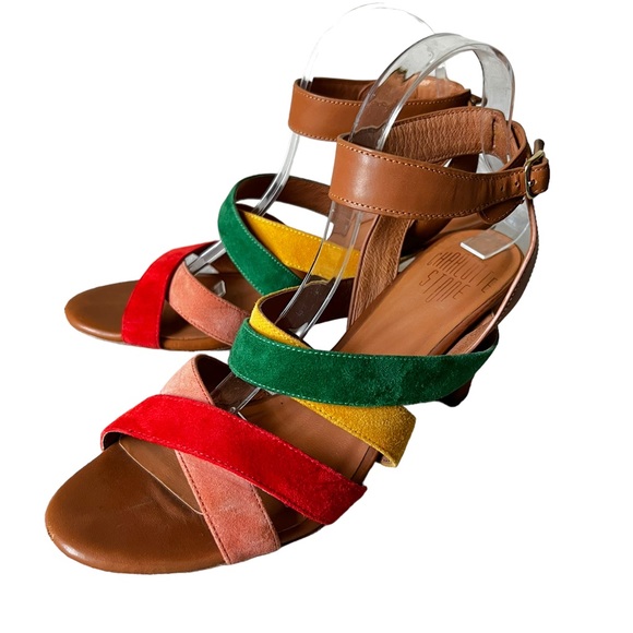 Anthropologie Charlotte Stone Olivia Color Block Leather Suede Sandals - Picture 14 of 15
